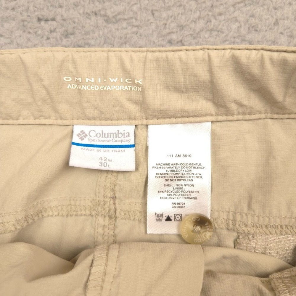 Columbia Omni-Wick Convertible Cargo Pants Mens 42x30 Khaki Hiking Belted - Picture 3 of 11